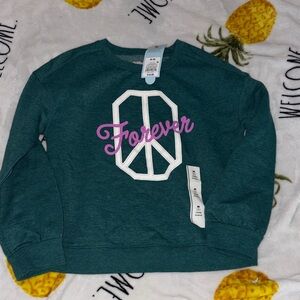 Teal Sweatshirt with Peace Sign and 'Forever' Graphic Medium 8